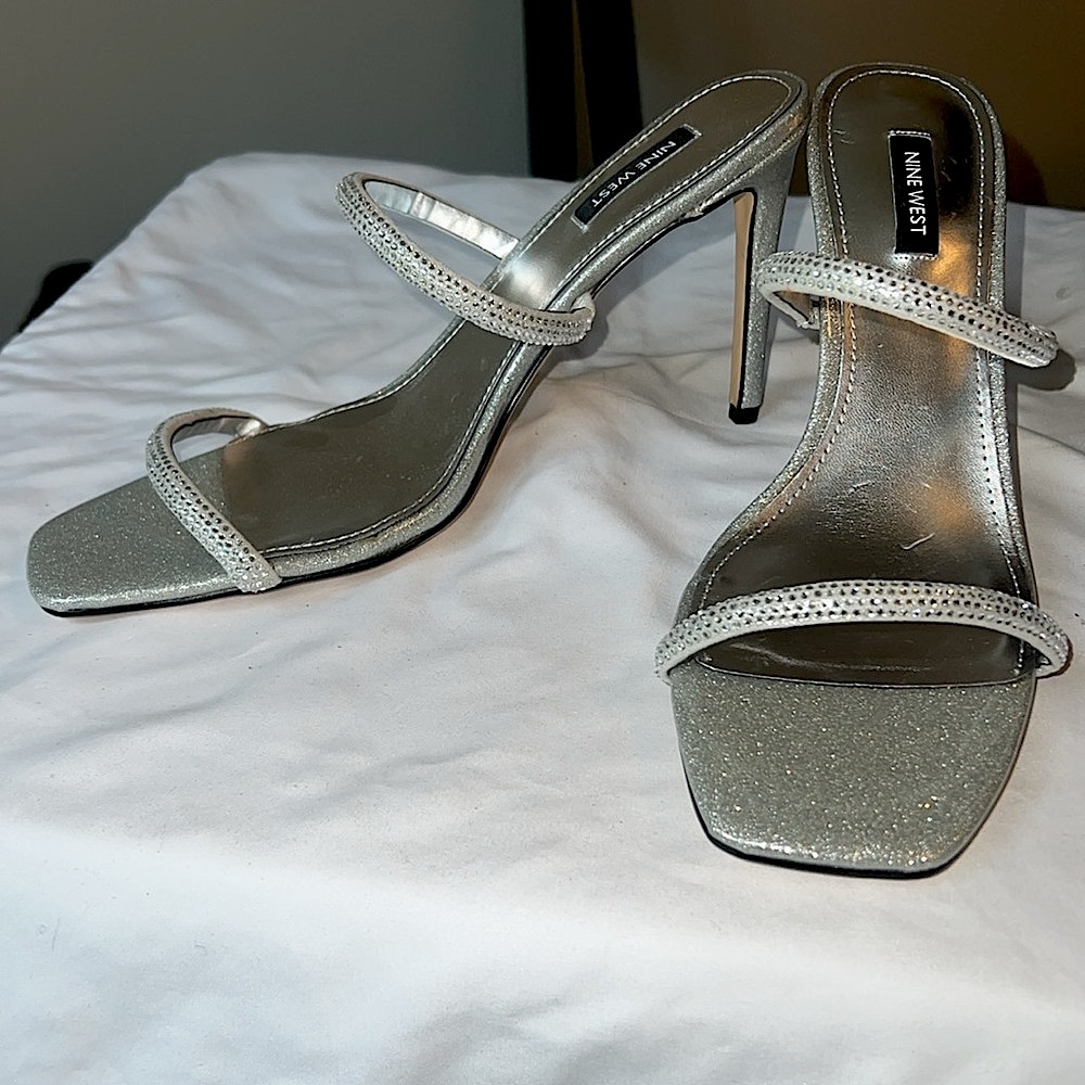 New Renee Caovilla inspired Strap Sandal heels with Silver & Rhinestone Straps